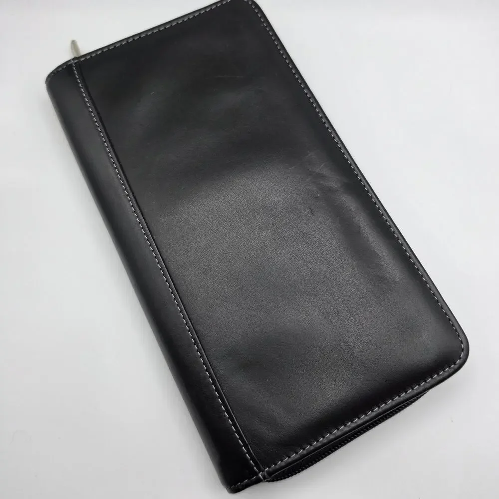 LEEDS Genuine Leather Passport Holder Travel Wallet Organizer Black Zip Around
